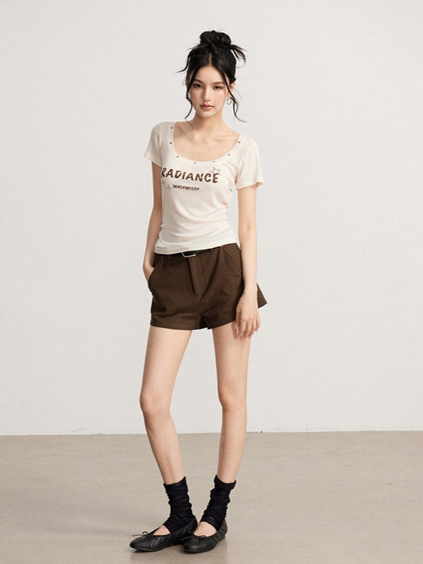 Letter U-Neck T-Shirt