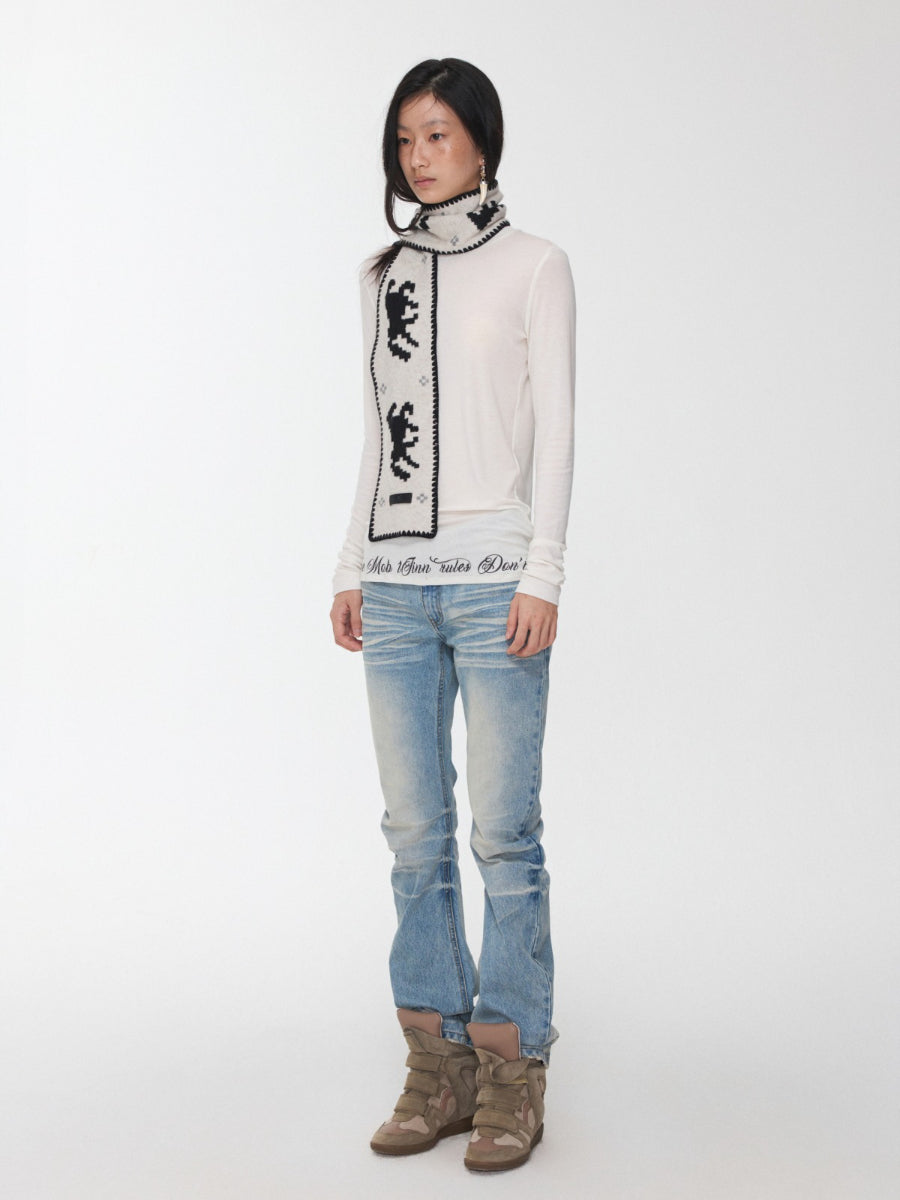 Basic Letter Print Semi-Sheer Long Sleeve Tee