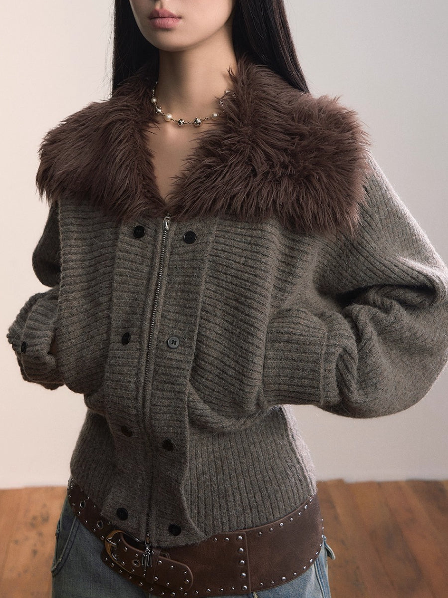 Fur Collar Oversized Sleeve Sweater Coat