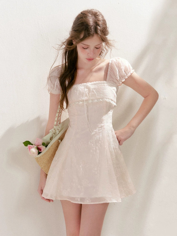 Embroidered Lace-Trim Dress