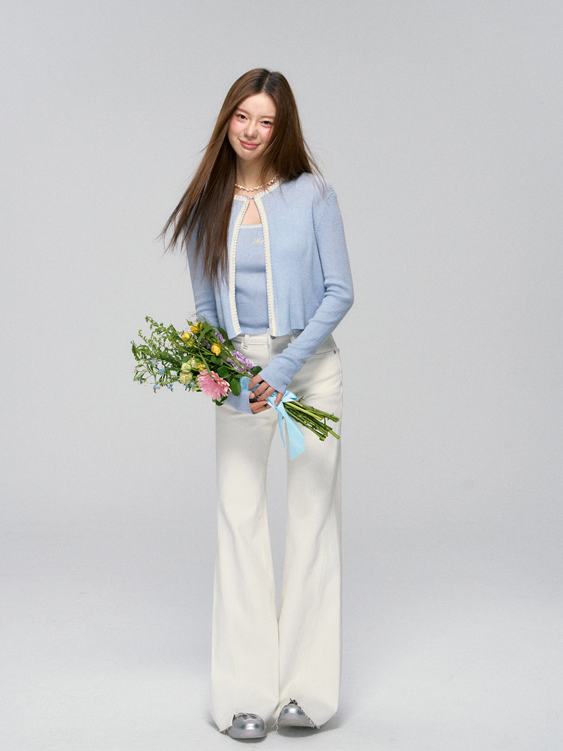 Shell Trim Knit Cardigan Set