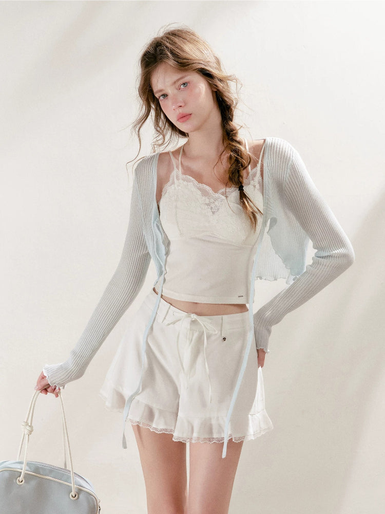 Lace Ruffle Drawstring Shorts