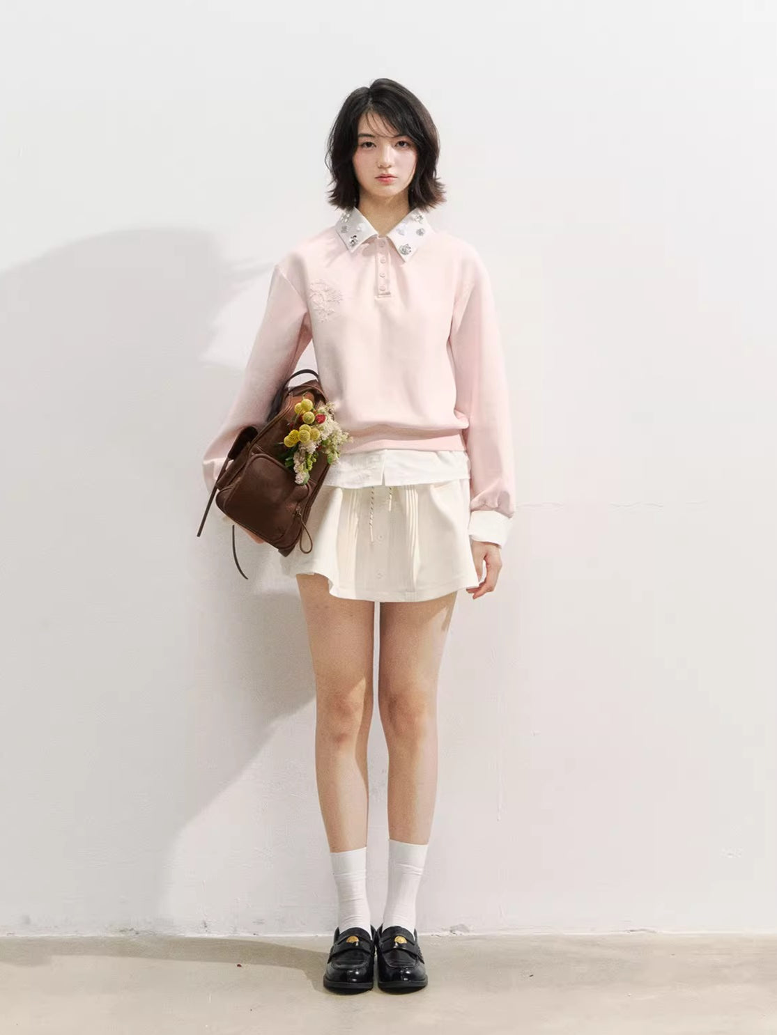 Layered Rose Crystal Collar 2-in-1 Sweatshirt