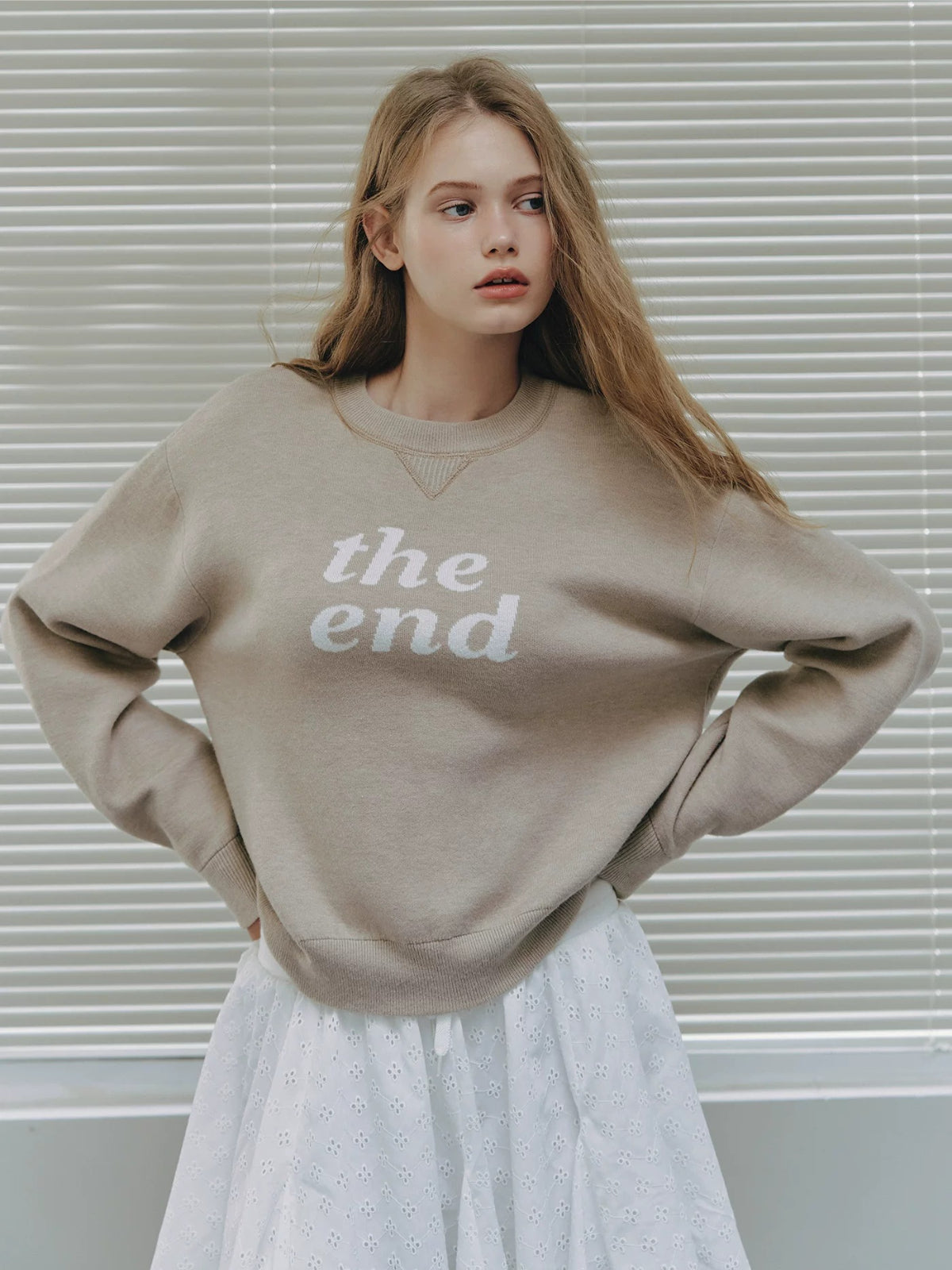Minimal Letter Jacquard Knit Sweater