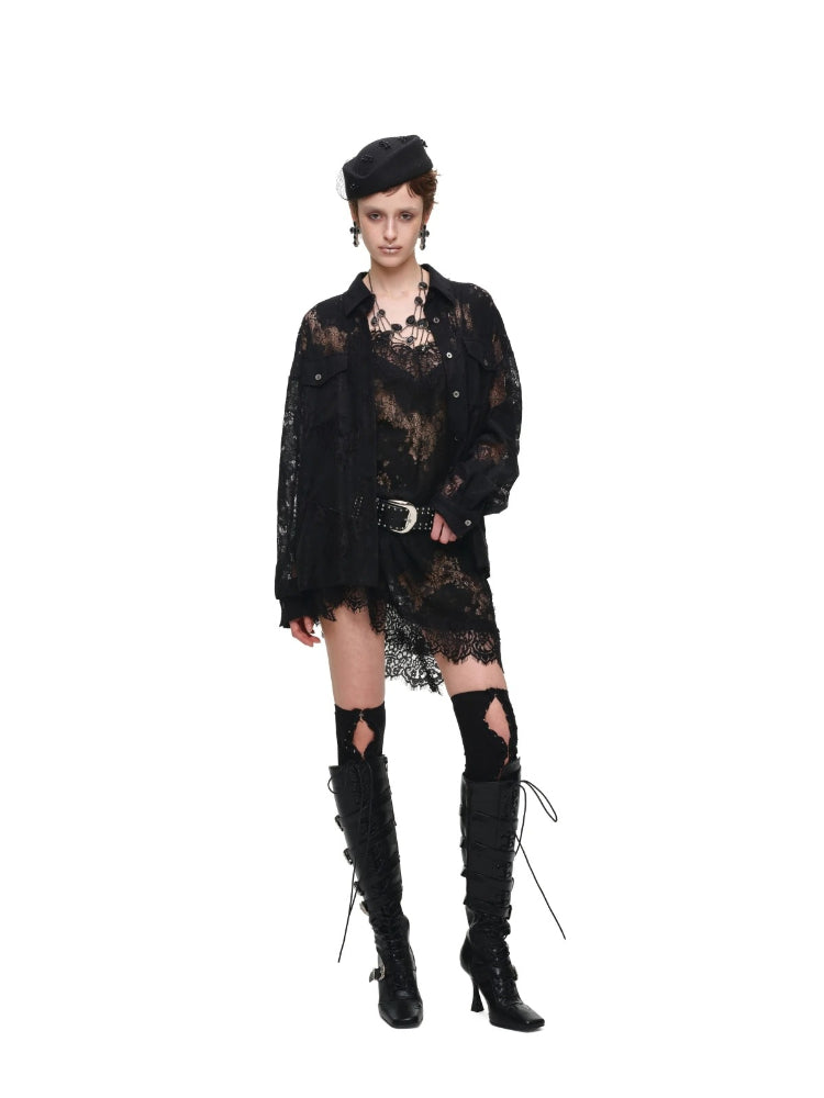 Lace Belted Sheer Shirt