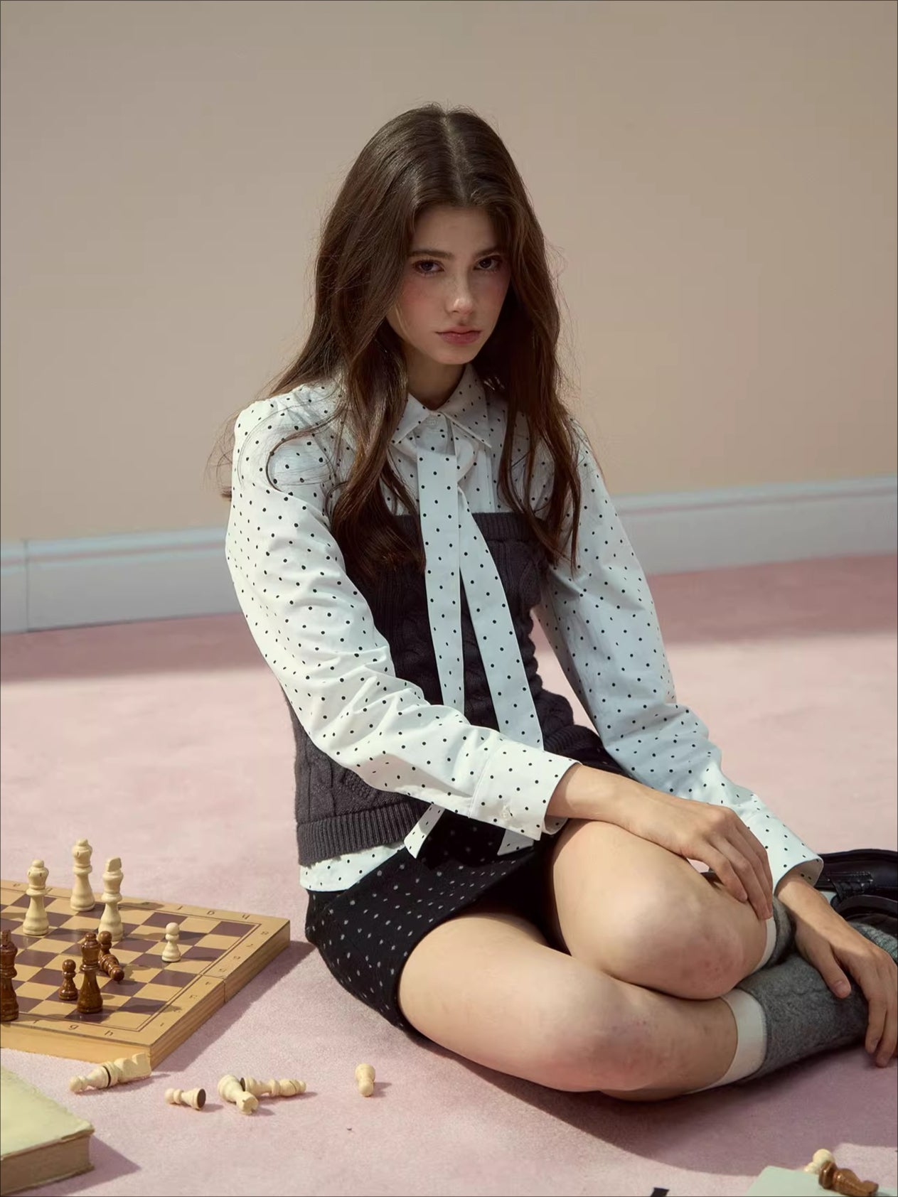 Polka-Dot Preppy Shirt & Skirt Set