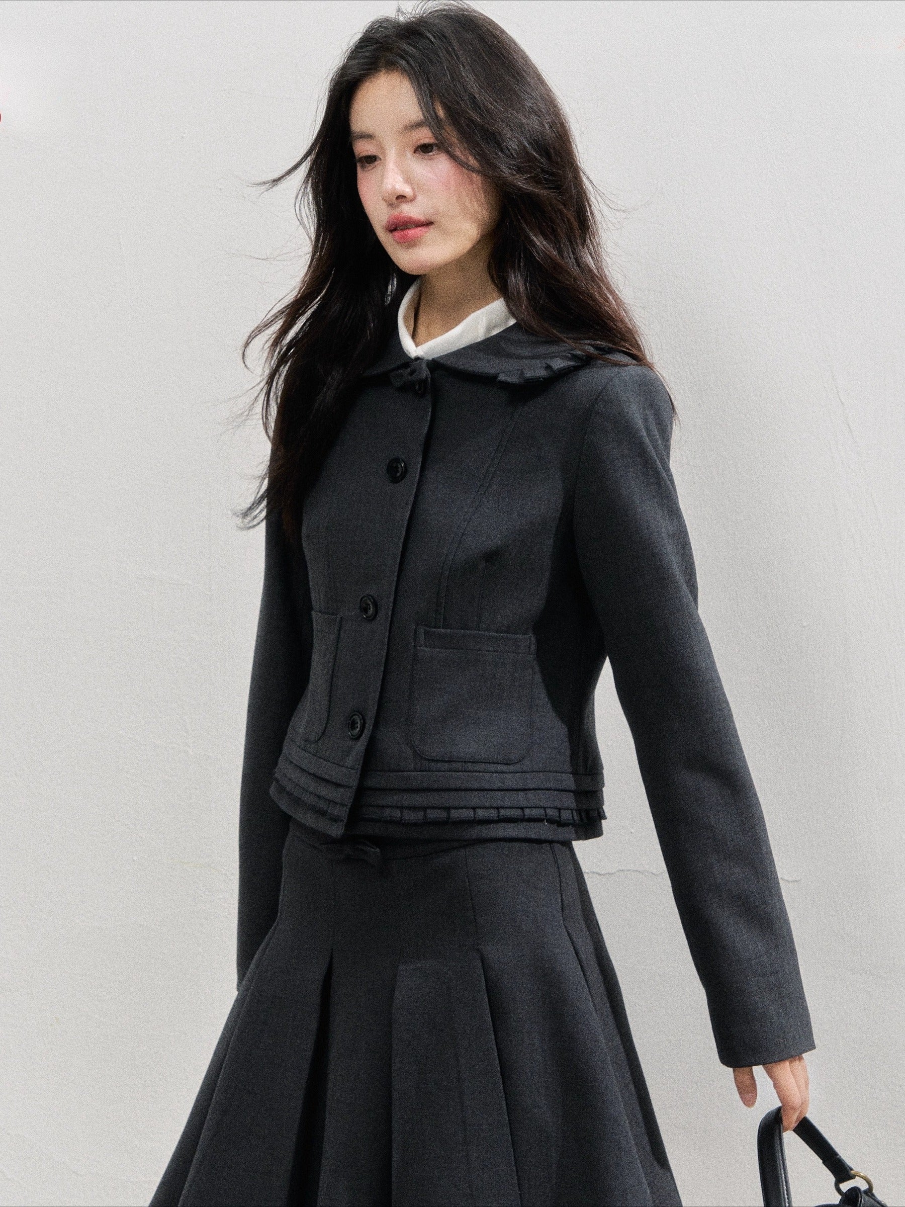 Charcoal College Blazer & Pleated Skirt Set