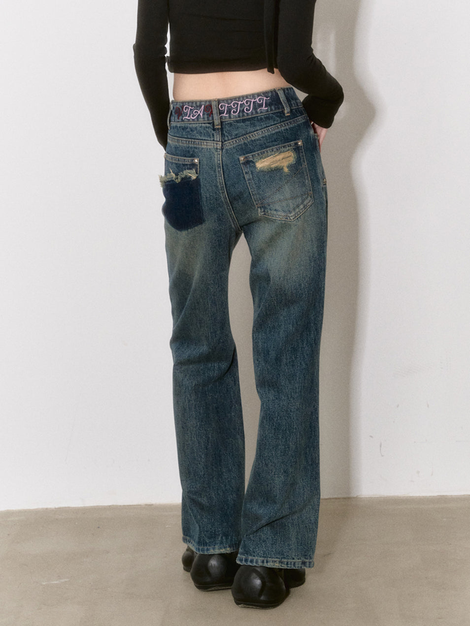 Dark Blue Straight-Leg Flared Jeans