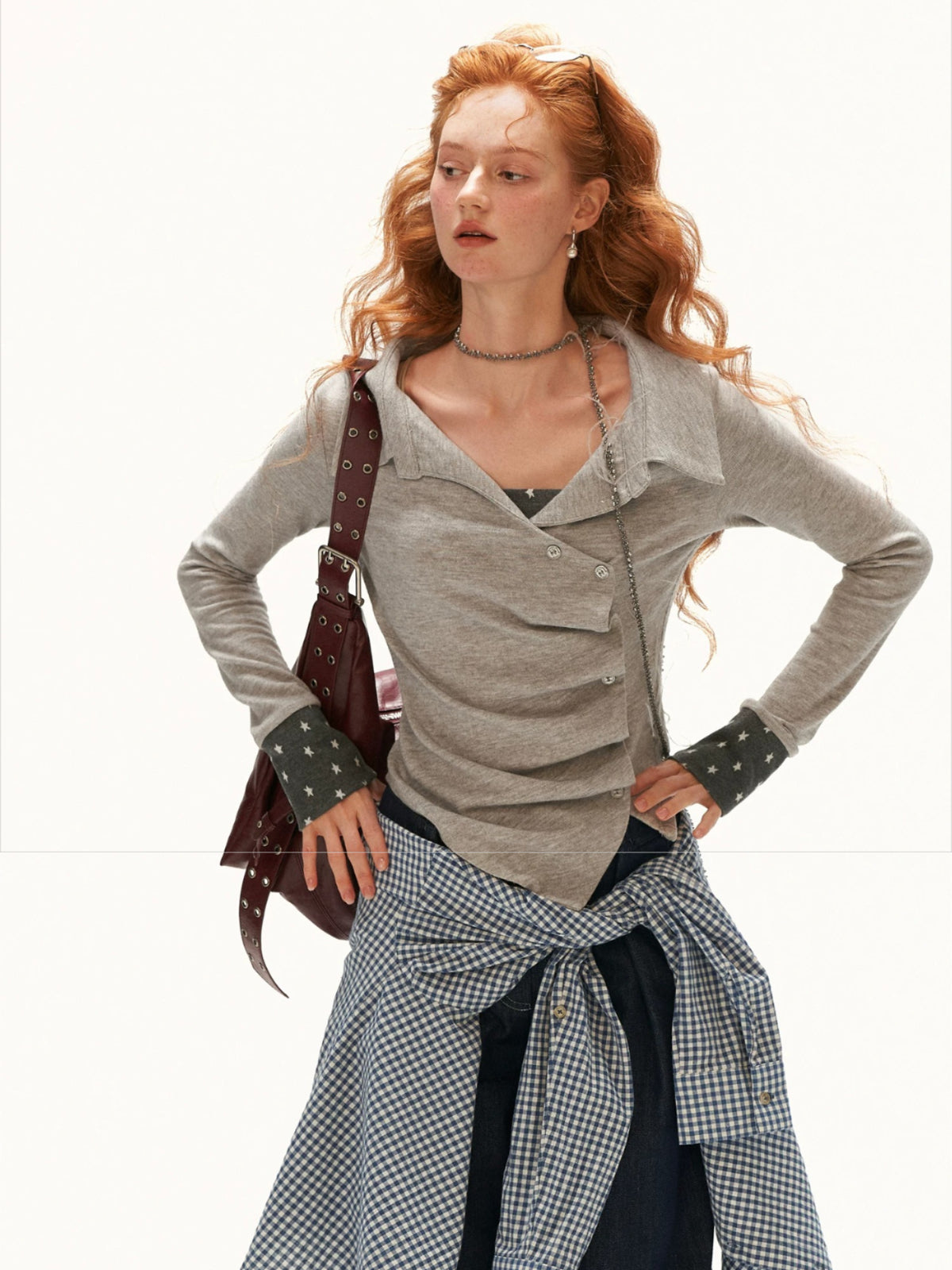 Star Pattern Layered Collar Top