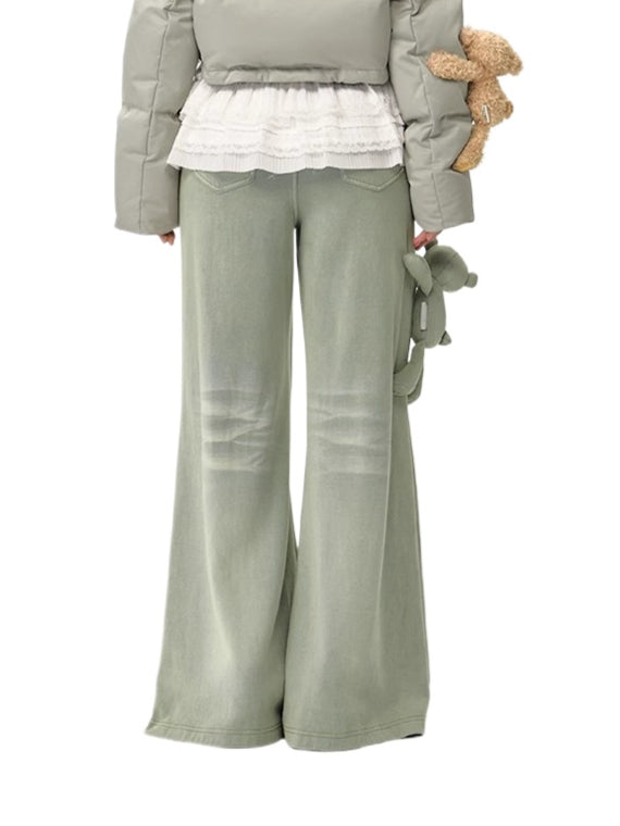 Bear Washed Denim Printing Pants