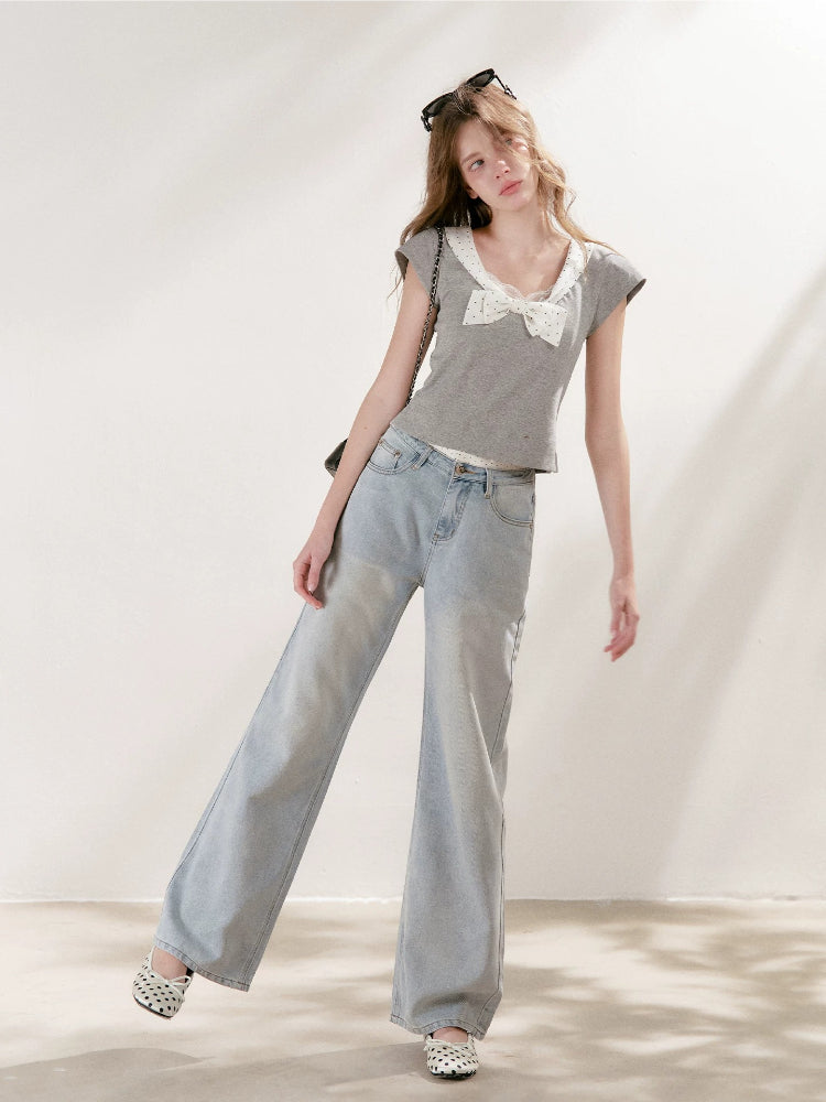 Polka Bow U-Neck Tee