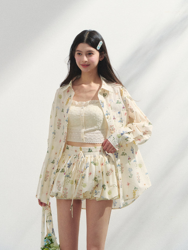 Floral Print Vacation Vibe Shirt & Skirt Set