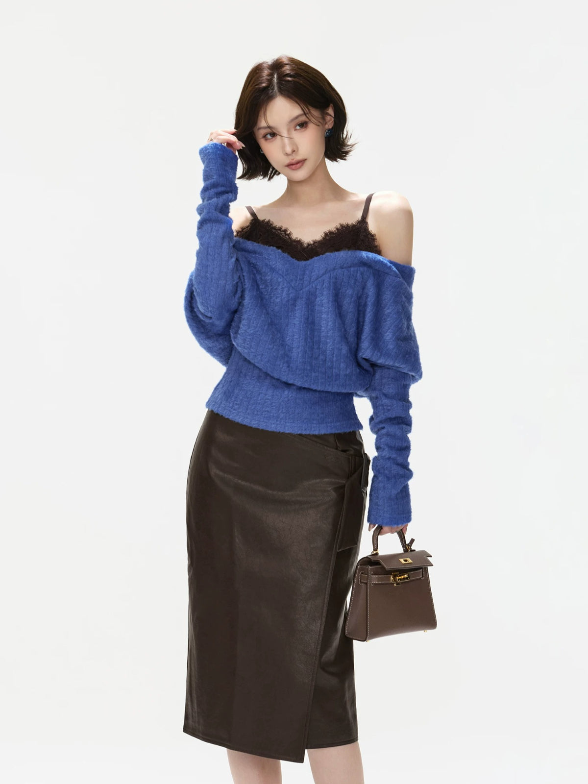 Amber Paneled Faux Leather Midi Skirt