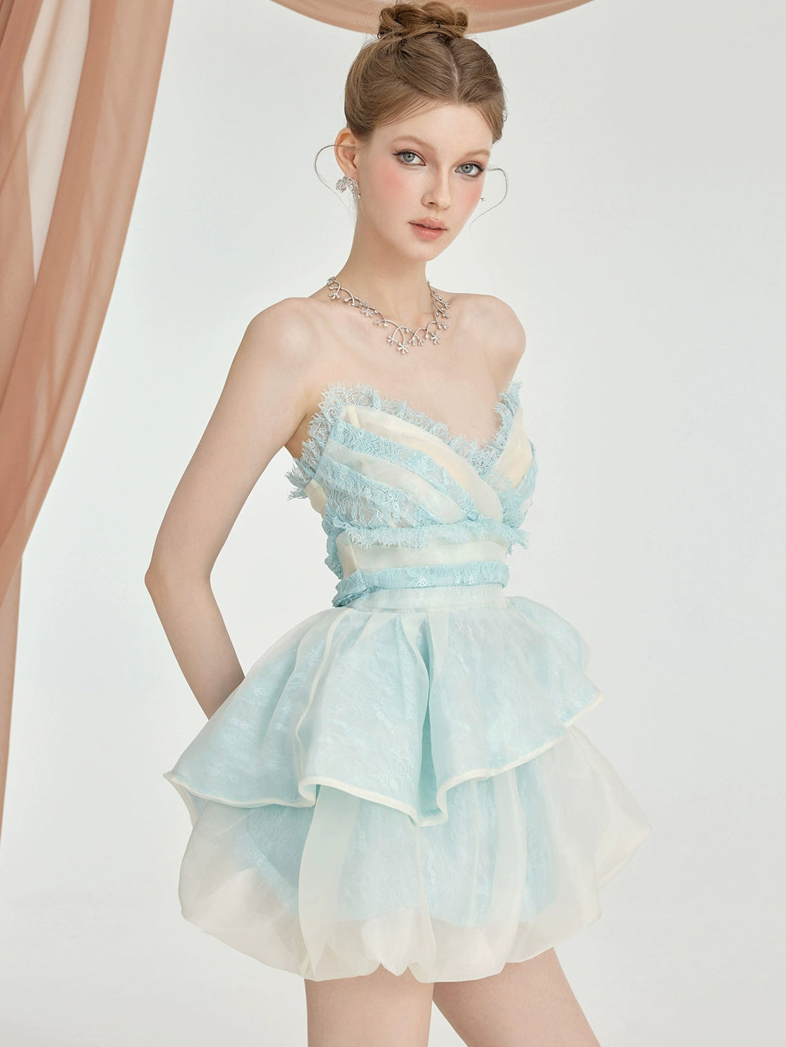 Berry Irregular Design V-Neck Bustier & Skirt Set