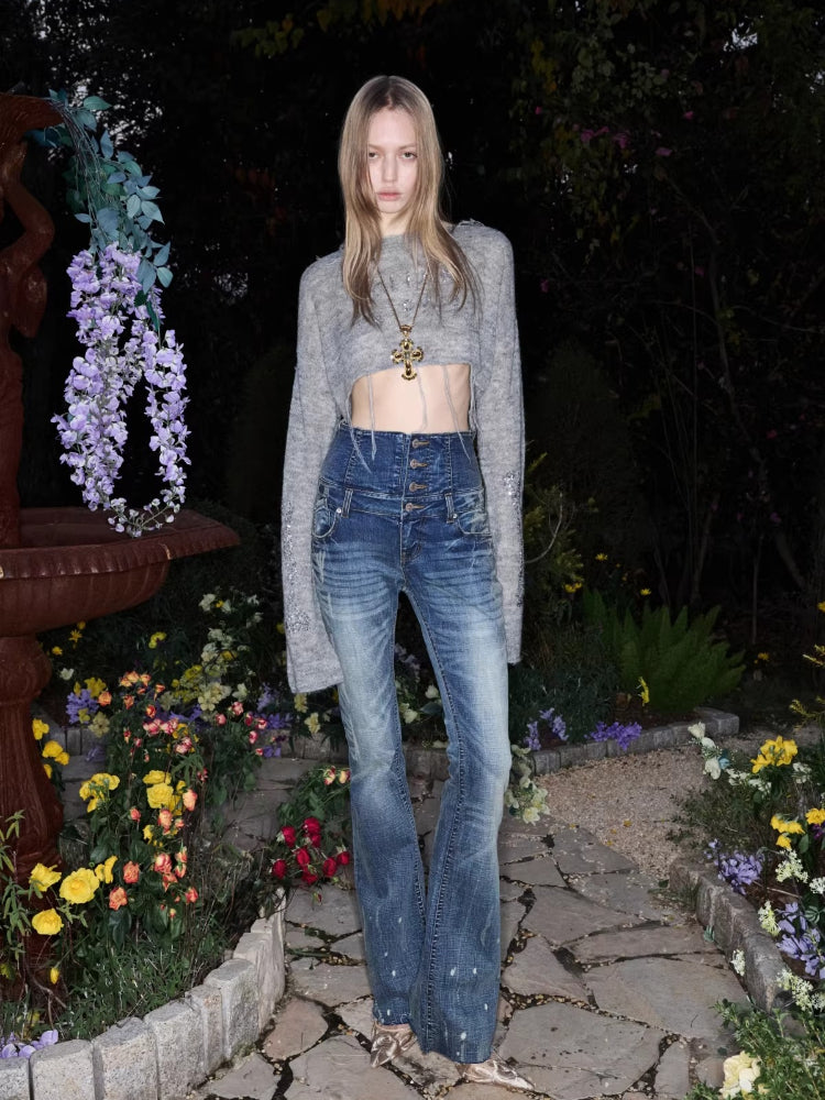 Washed High Waist Flare Jeans