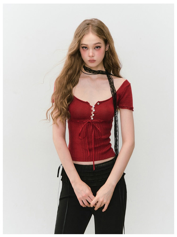 Bowknot Lyocell Knit T-shirt