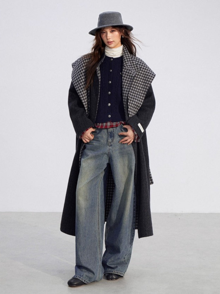 Plaid Trim Knit Cardigan