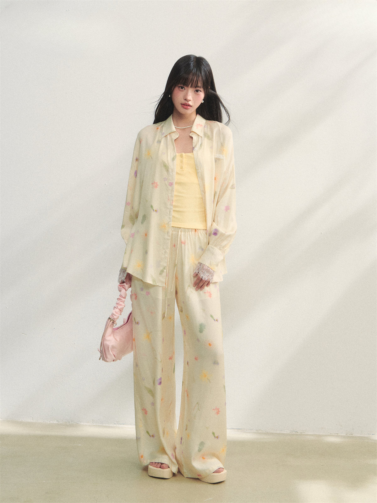 Floral Elastic Waist Straight Leg Casual Pants