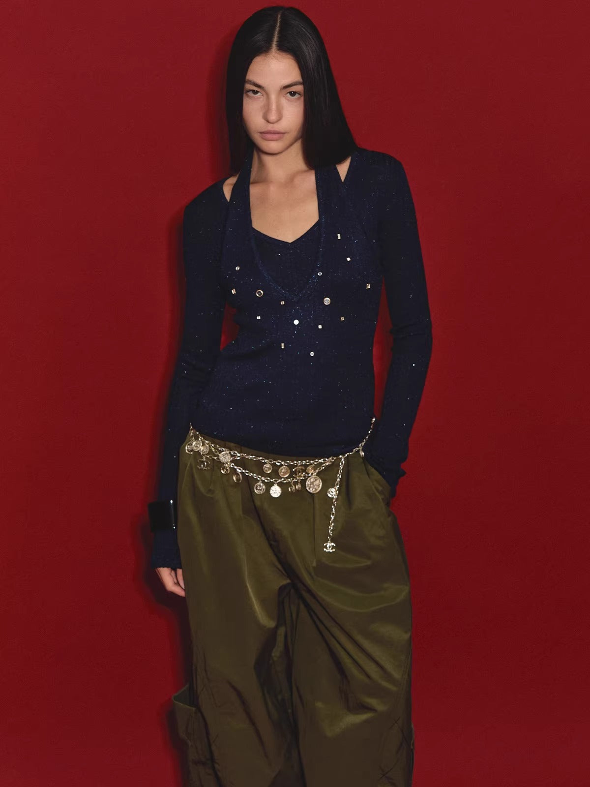 100% Wool Shimmer Halter Layered Top