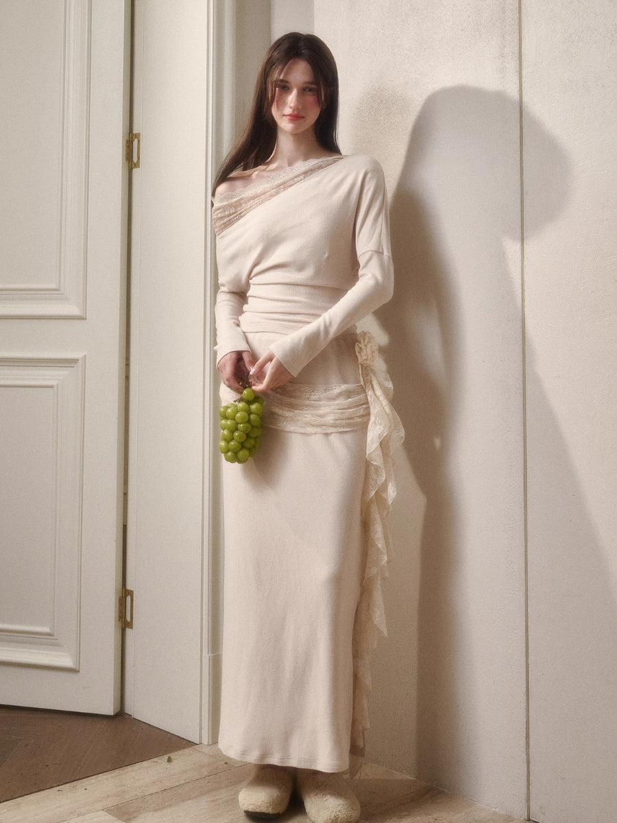 Breathe Lace Off-Shoulder Blouse & Skirt Set