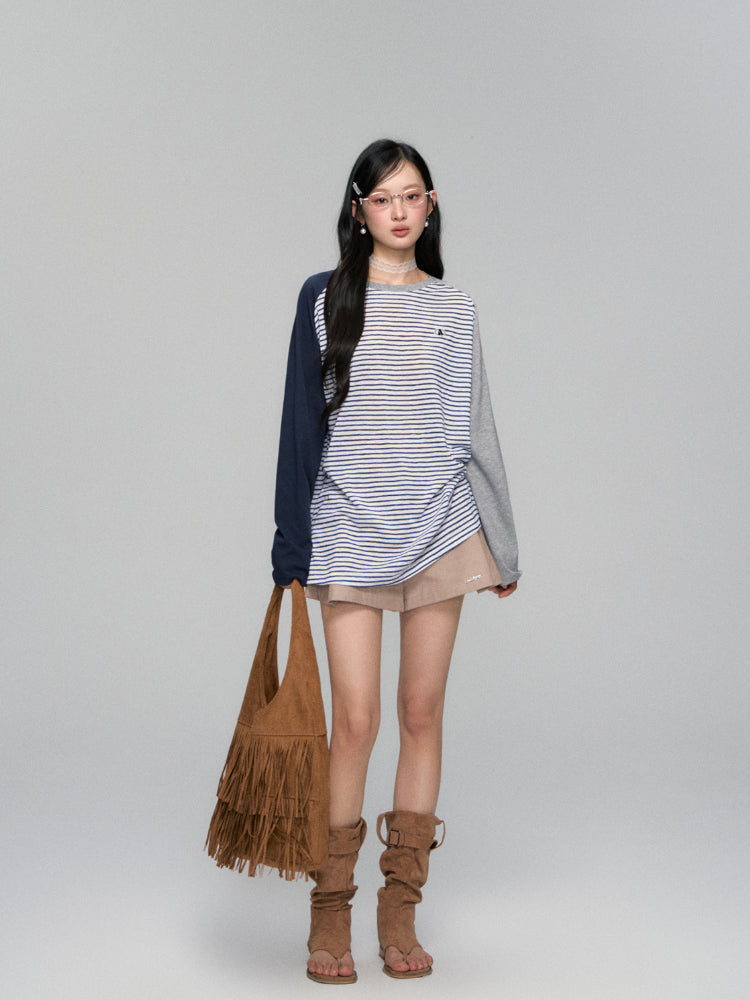 Pleated A-line Khaki Shorts