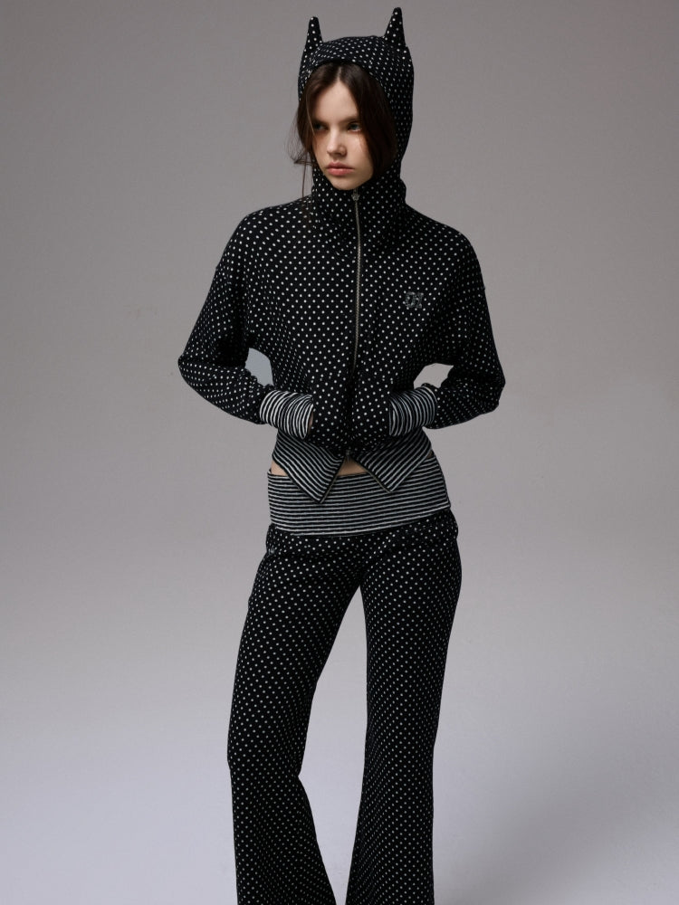 Double-Slider Small Polka Dot Devil Horn Hoodie