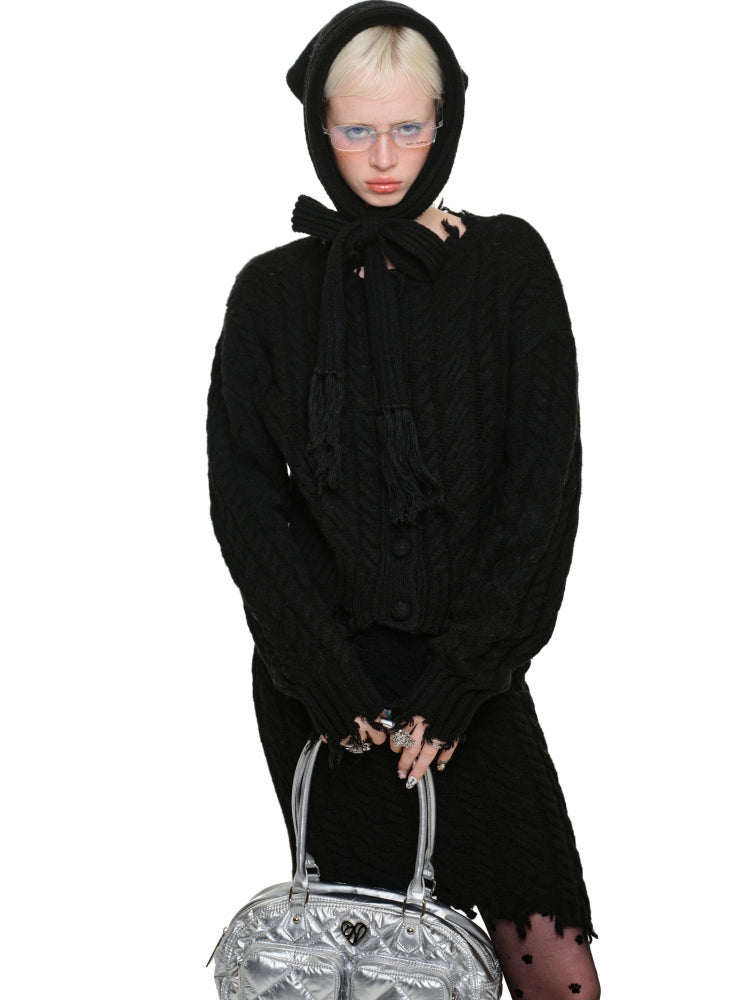 Cable Knit Cardigan & Skirt Set