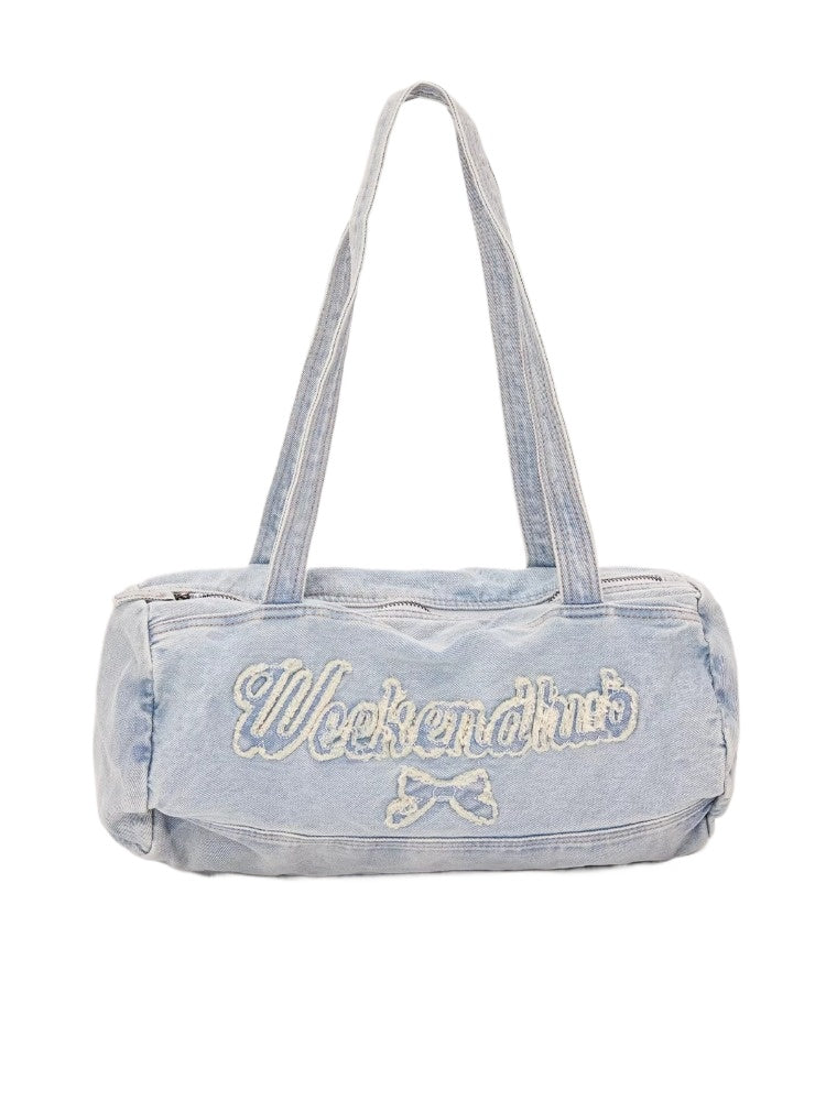 Light Blue Bow Letter Denim Shoulder Bag