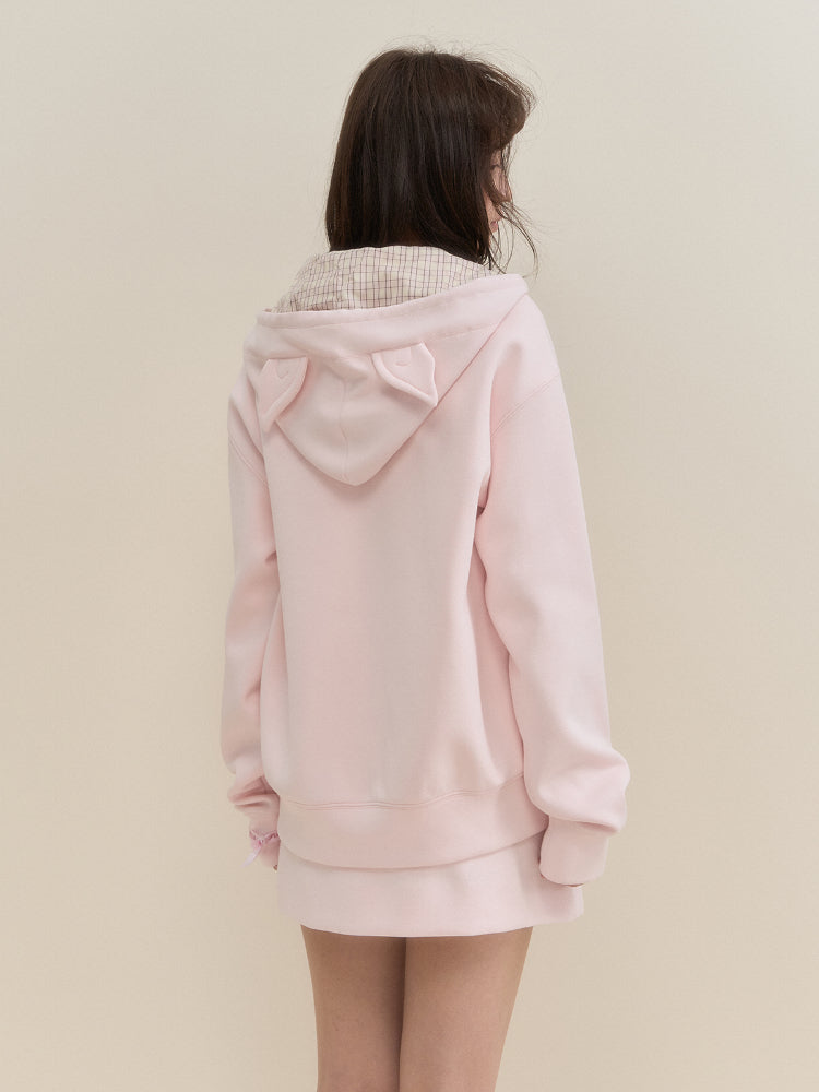 Pink Checkered Little Angel Hoodie & Skirt Set