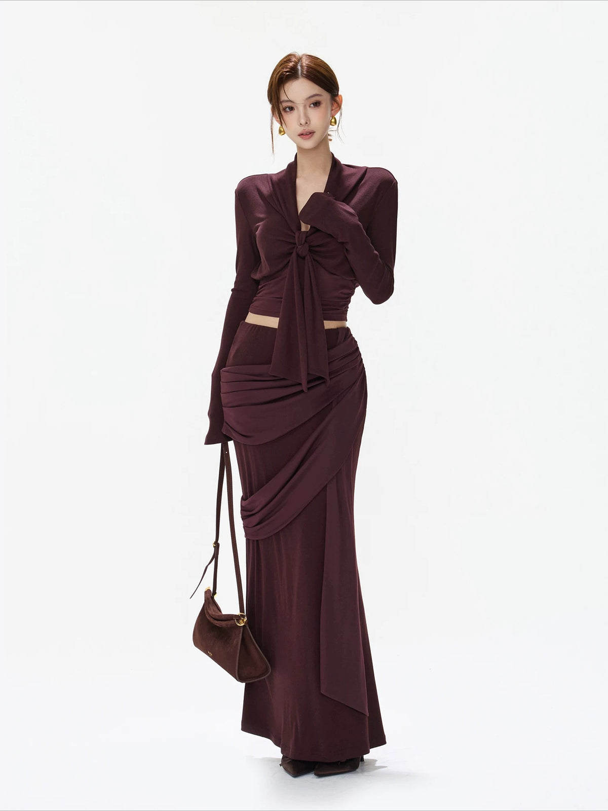 Purple Twist V-Neck Top & Mermaid Skirt Set