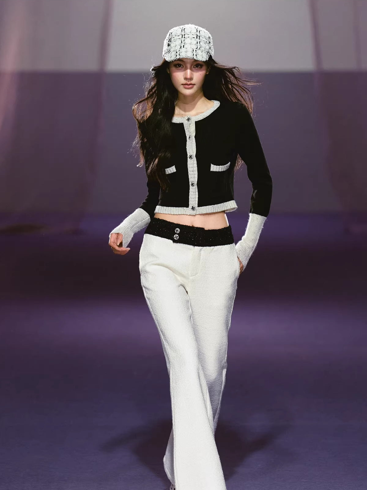 Black & White Contrast Knit Cardigan