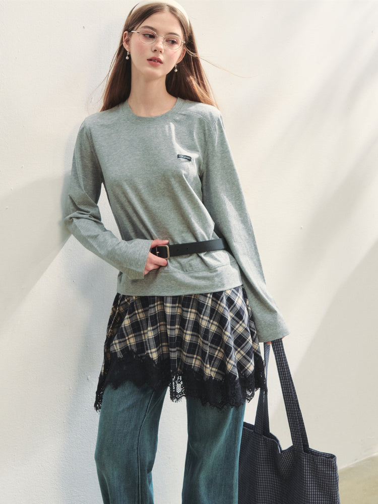 Plaid Lace Patchwork Knit Dress