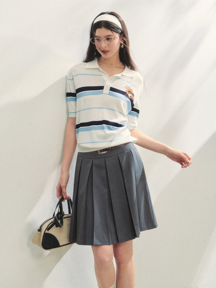 Fake Two-piece Printed Belted Pleated Skirt