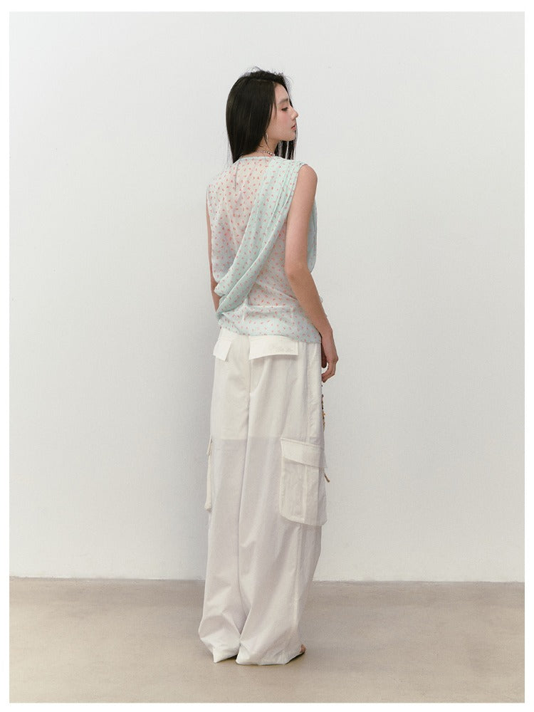 Small Floral Cowl Neck Sleeveless Tank Top