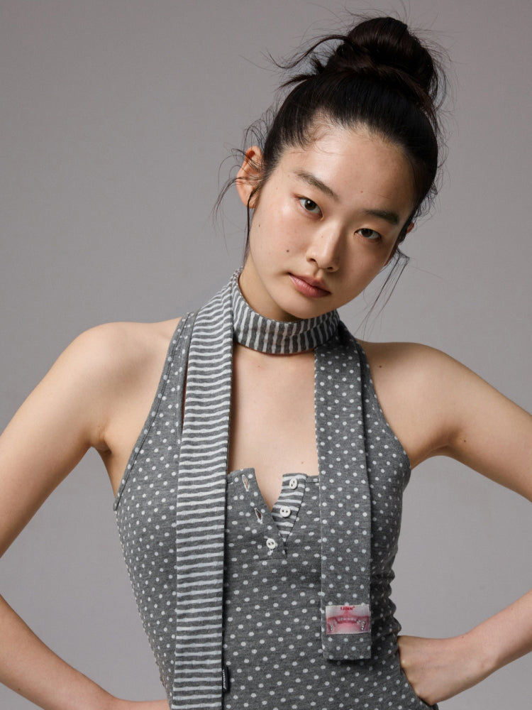 Polka Dot Stripe Double-Sided Tank Top & Pants Set