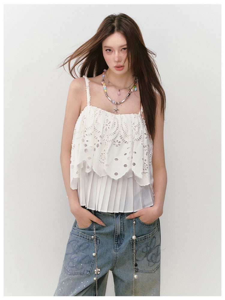 3D Hollow Embroidered Sleeveless T-shirt