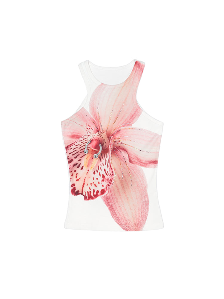 Floral Print Rhinestone Vest