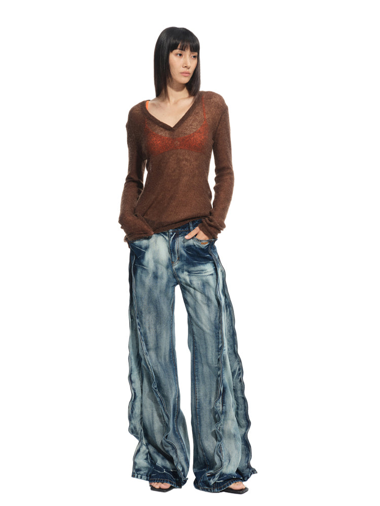 Alpaca Irregular Thin Long-sleeve Top