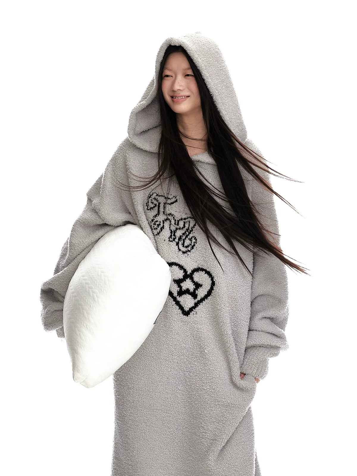 Hooded Plush Knit Dress