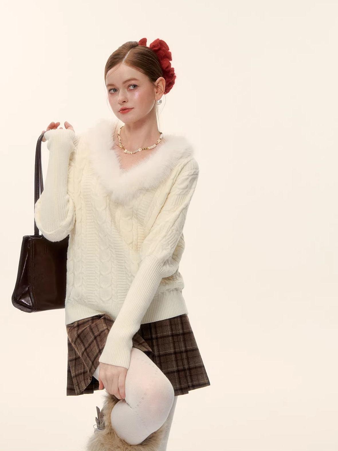 V-Neck Cable Knit Sweater