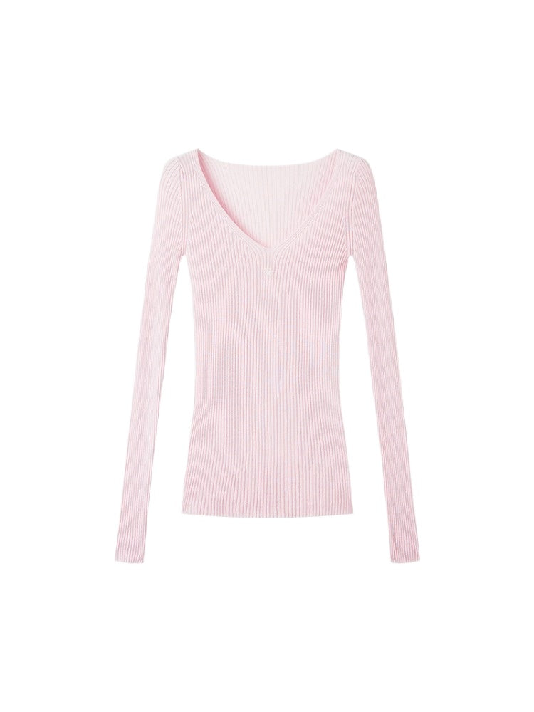 Rose Luna Mercerized Wool V-Neck Top