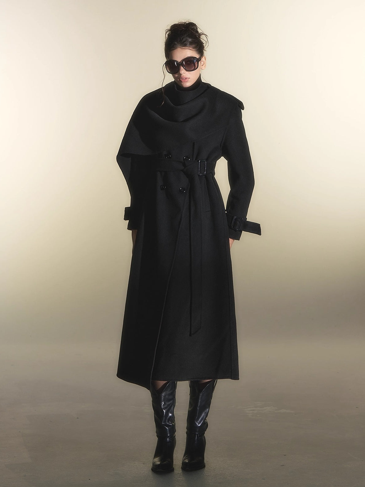 Cape Scarf Double-Faced Wool Coat