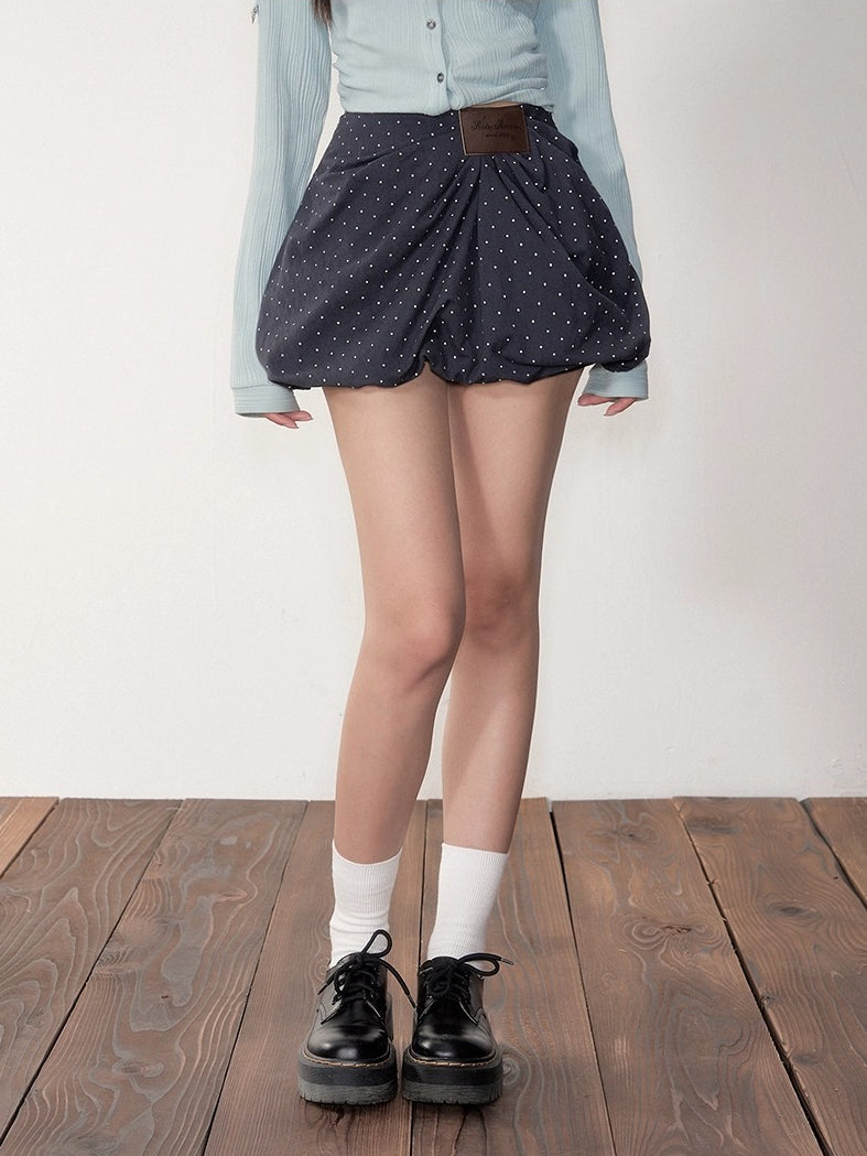 Khaki & Navy Blue Pleated A-Line Skirt