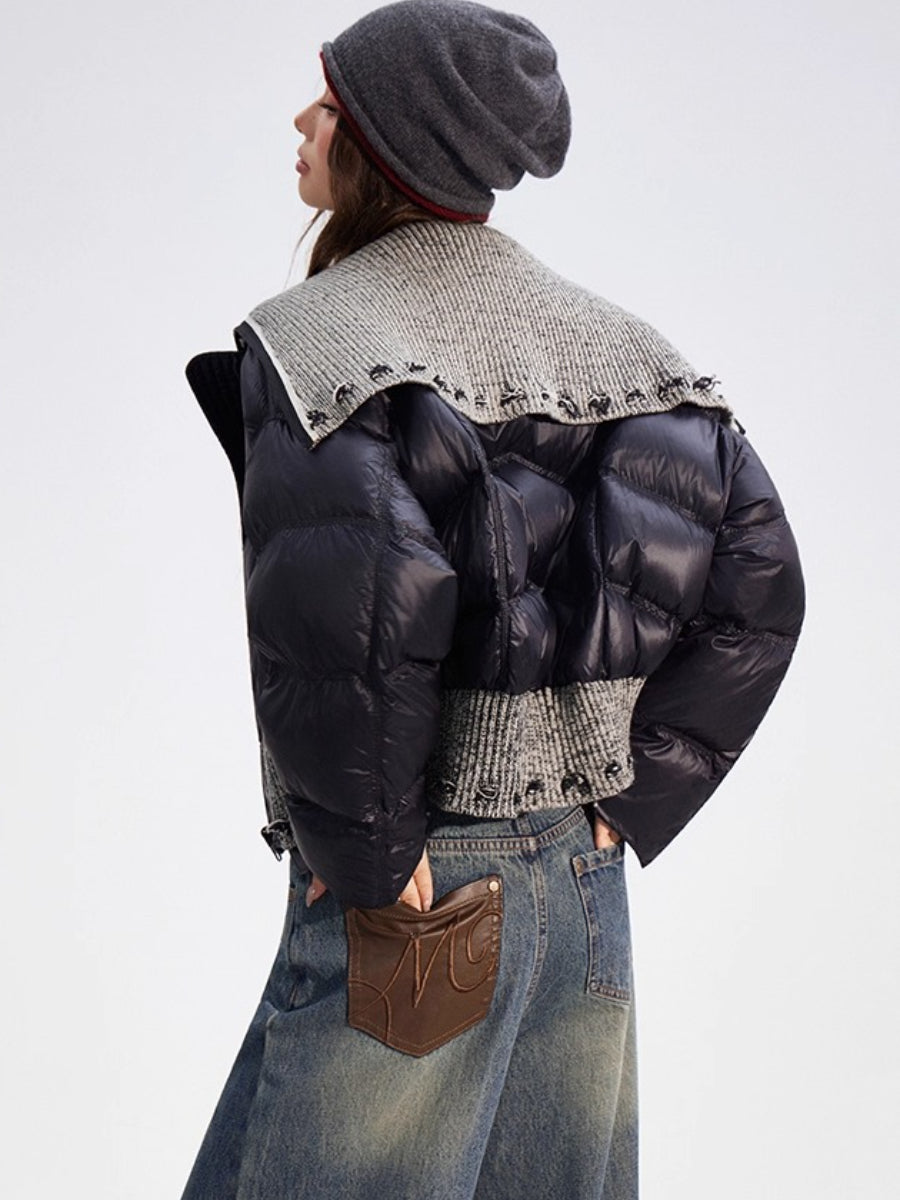 Reversible Knit Patchwork 90% White Duck Down Coat
