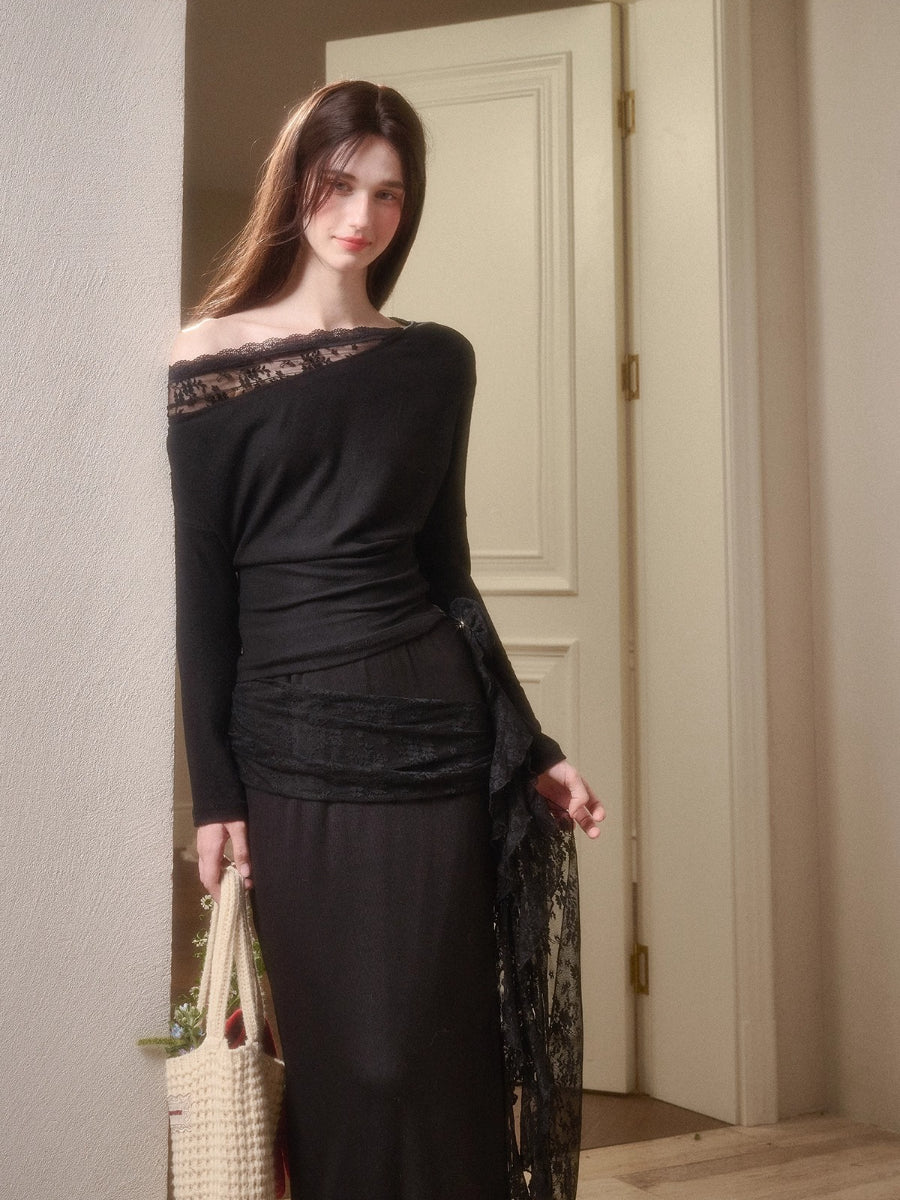 Breathe Lace Off-Shoulder Blouse & Skirt Set