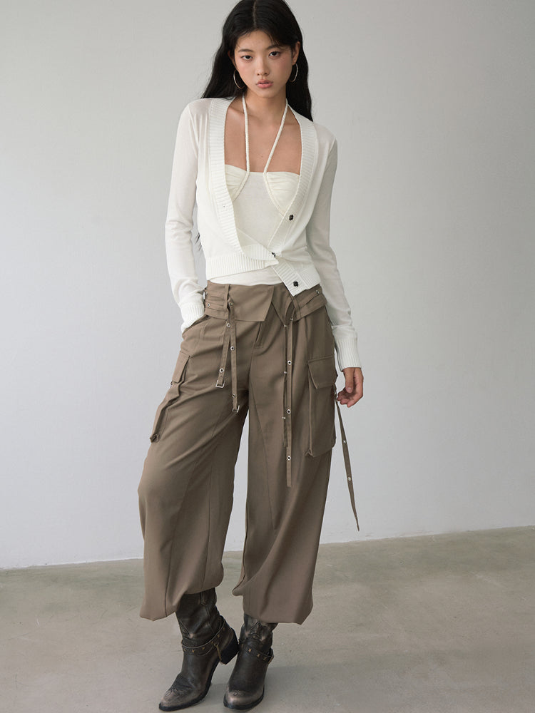 White Single-breasted Knitted Cardigan