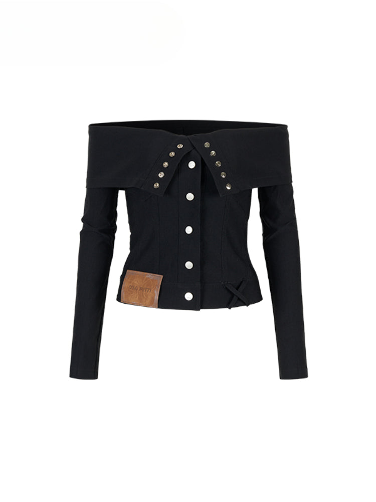 Collared Waist-fitted High-stretch Denim Jacket