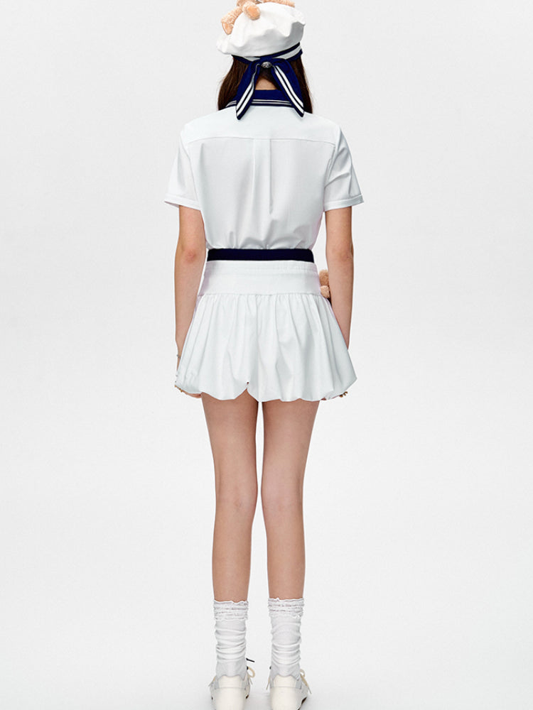 Navy Collar Short-Sleeve Shirt