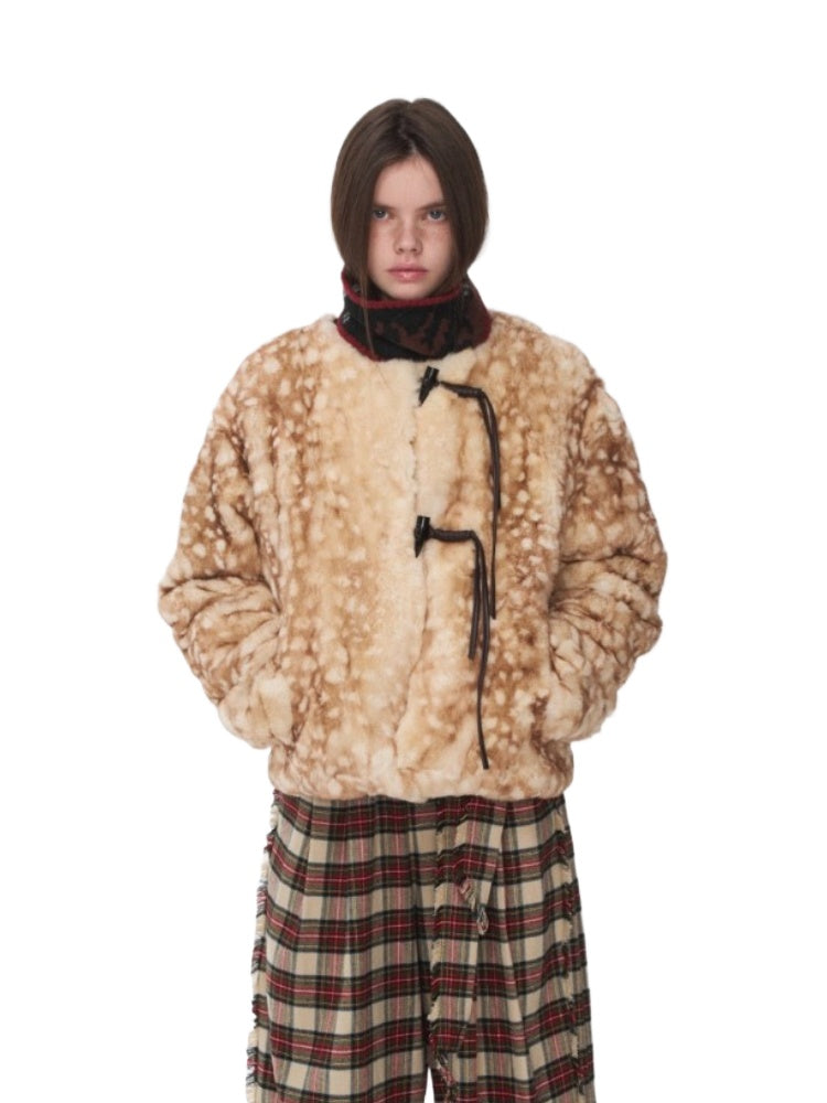 Fawn Pattern Printed Rex Rabbit Fur Jacket