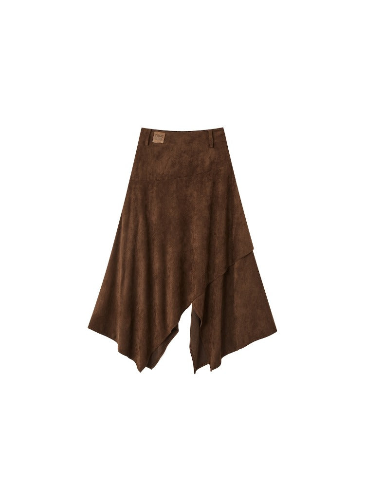 Asymmetric Faux Suede Midi Skirt